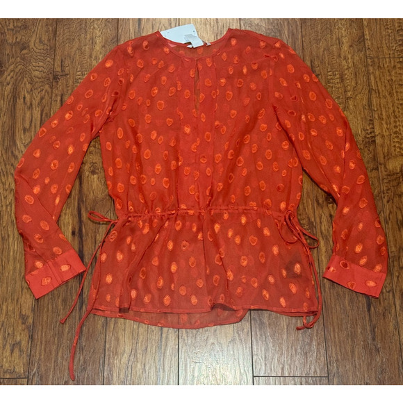 H&M Sheer Keyhole Boho Burnt Orange/Rust Blouse Top - Size 6 - Picture 1 of 6